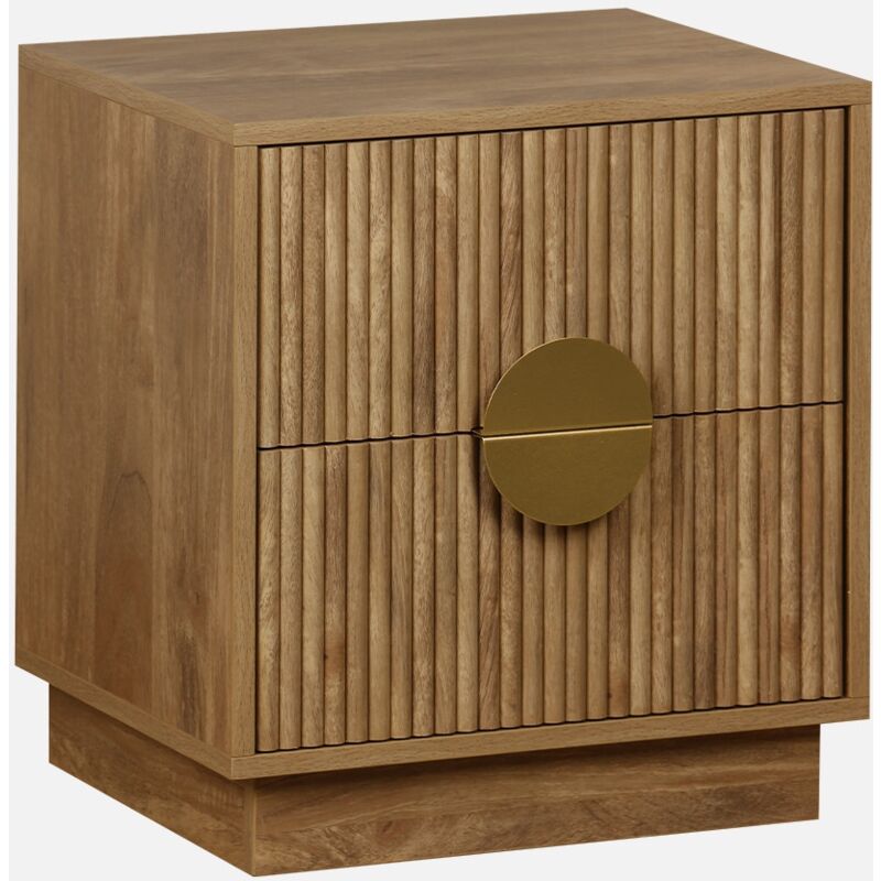 foto del prodotto comodino effetto legno di mango scanalato a 2 cassetti