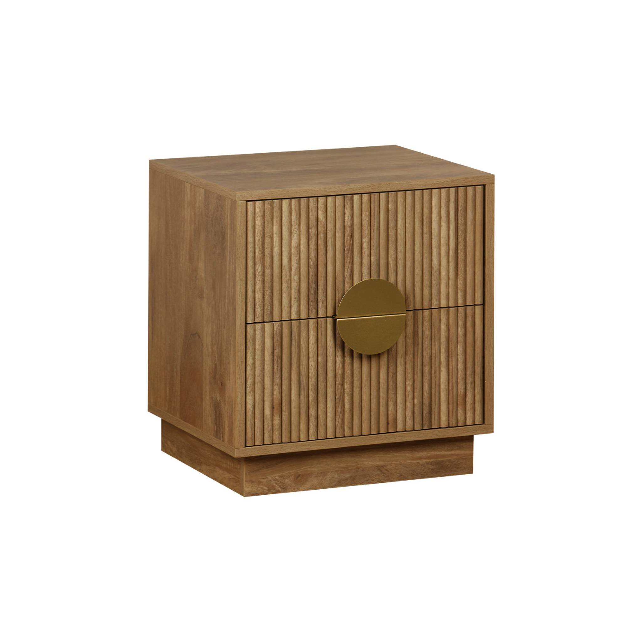 foto del prodotto comodino effetto legno di mango scanalato a 2 cassetti, celian