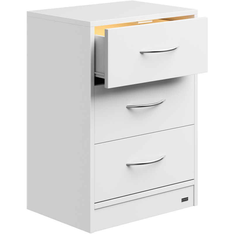 foto del prodotto comodino eloise 3 cassetti foro passacavi montaggio a parete cassettiera camera da letto comò consolle legno 54x39x28cm wei led de - casaria