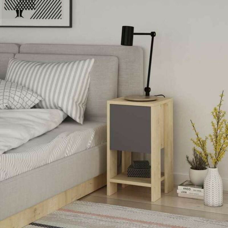 foto del prodotto comodino ema rovere antracite anta ribalta 30x30x55h