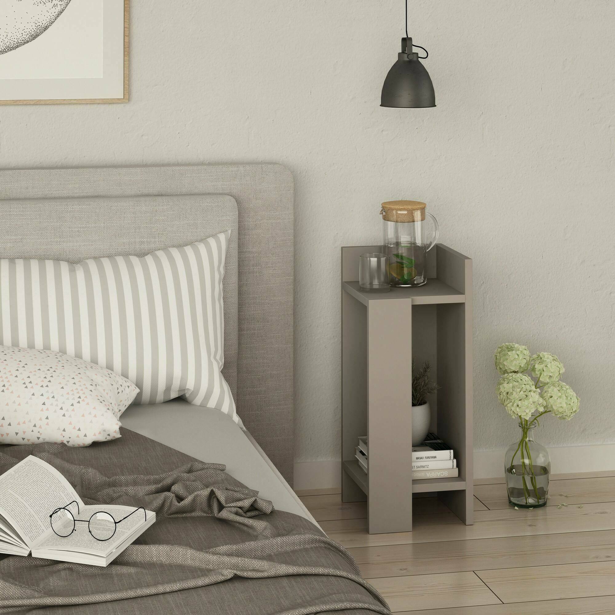 foto del prodotto comodino germana, com basso, tavolino da notte, mensola da letto, 25x27h60 cm, tortora