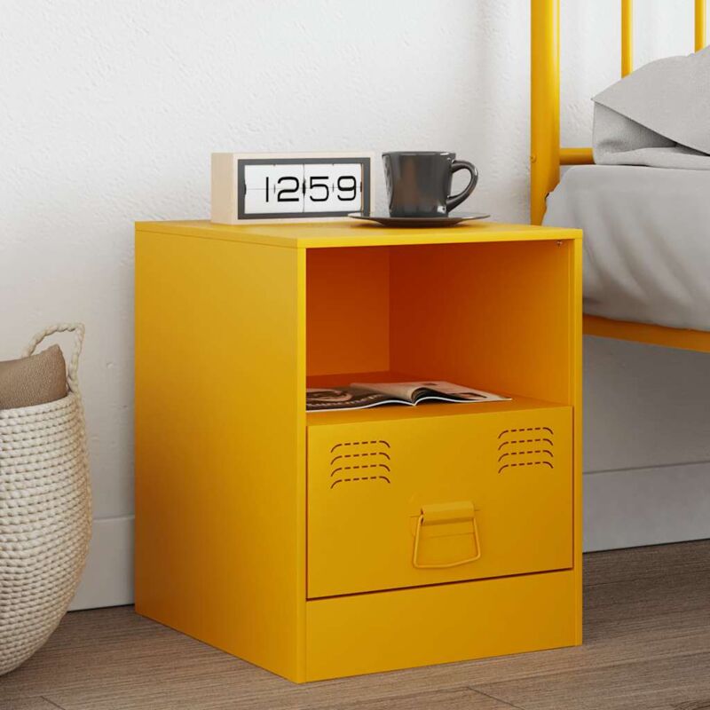 foto del prodotto comodino giallo senape 34,5x39x44 cm in acciaio vidaxl