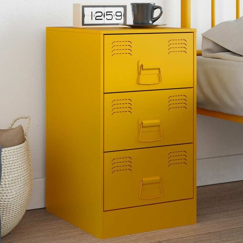 foto del prodotto comodino giallo senape 34,5x39x62 cm in acciaio vidaxl