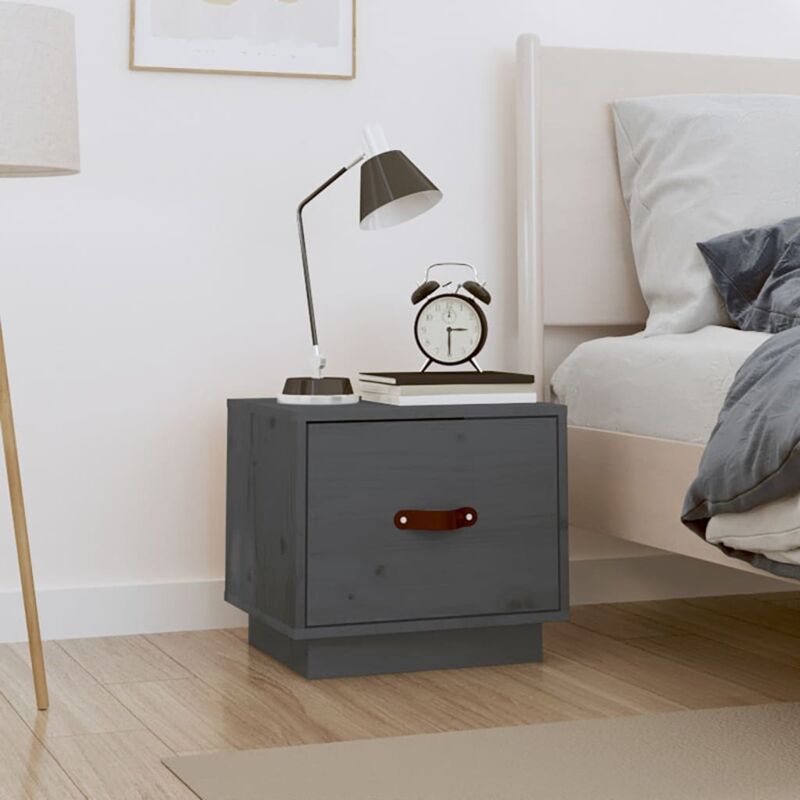 foto del prodotto comodino grigio 40x34x35 cm in legno massello di pino vidaxl
