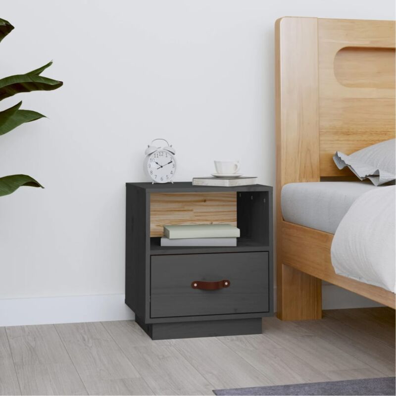 foto del prodotto comodino grigio 40x34x45 cm in legno massello di pino vidaxl