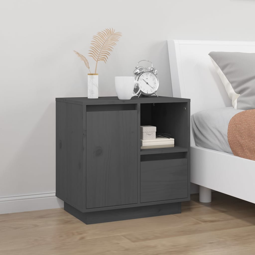 foto del prodotto comodino grigio 50x34x50 cm in legno massello di pino cod mxl 30098
