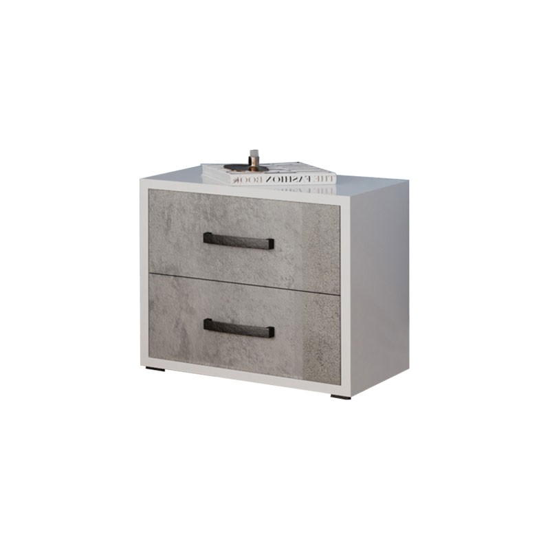 foto del prodotto comodino grigio cemento 2 cassetti in legno nobilitato 36x52xh 43