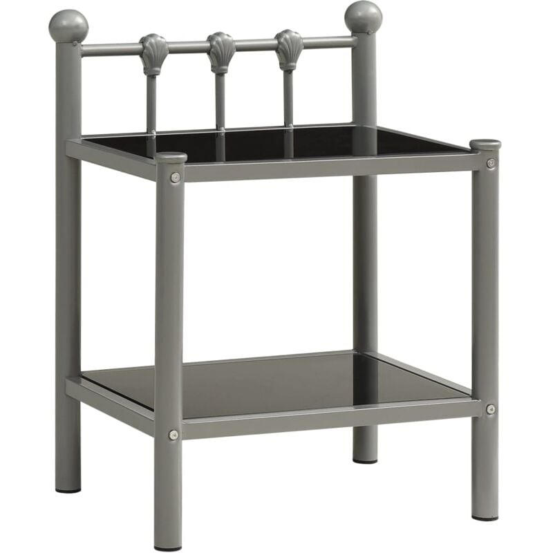 foto del prodotto comodino grigio e nero 45x34,5x60,5 cm in metallo e vetro vidaxl