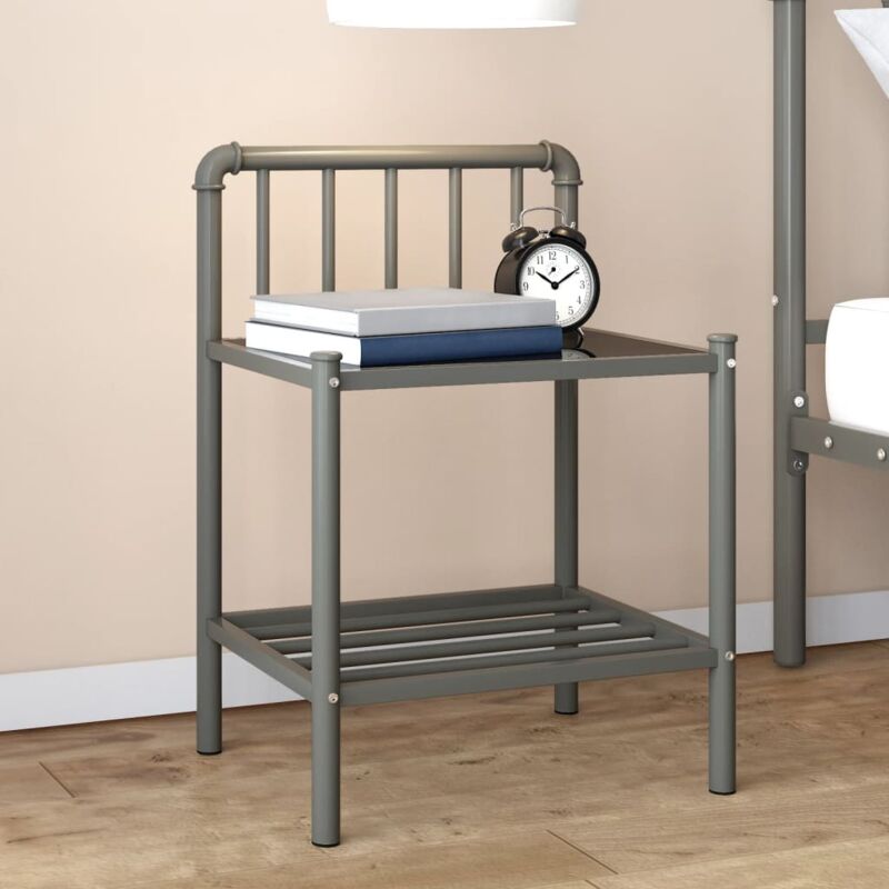 foto del prodotto comodino grigio e nero 45x34,5x62,5 cm in metallo e vetro vidaxl