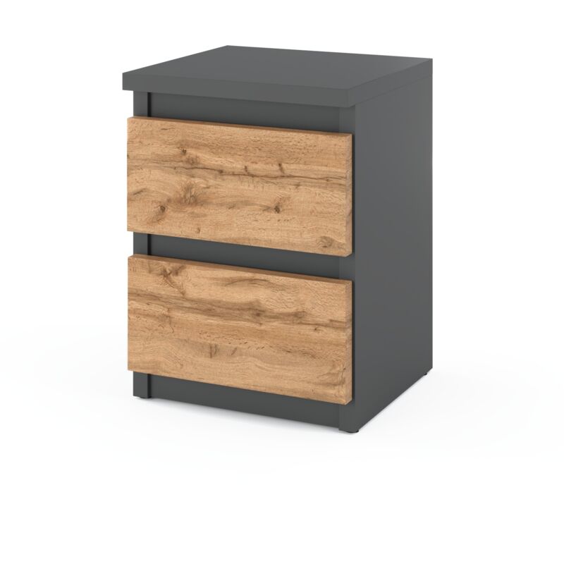 foto del prodotto comodino grigio, rovere wotan, 30 cm, 2 cassetti, tavolo tv per la camera da letto soppalco