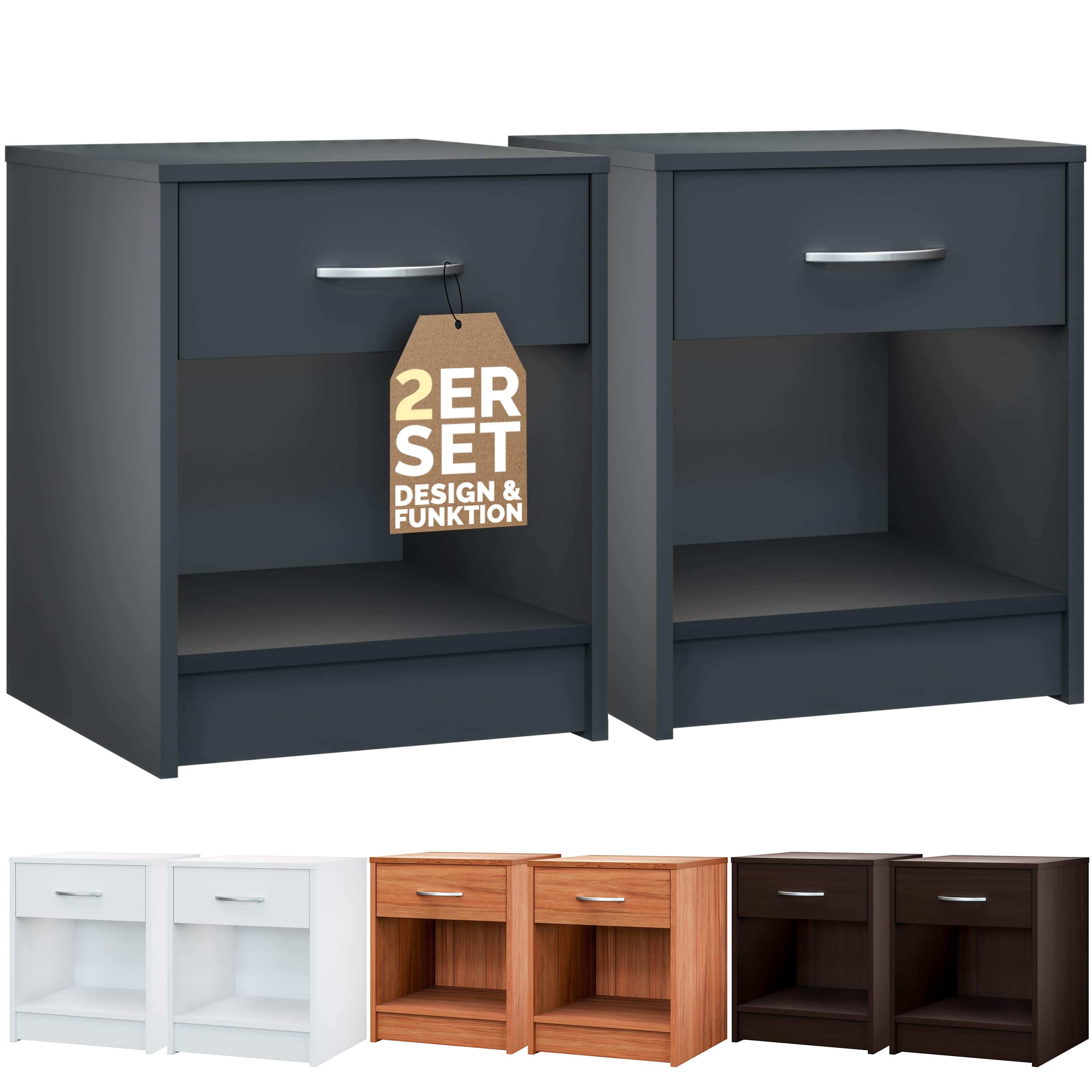 foto del prodotto comodino hamburg set di 2 antracite 50x40x35cm