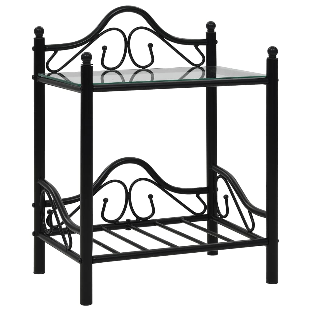 foto del prodotto comodino in acciaio e vetro temperato 45x30,5x60cm nero cod mxl 31221