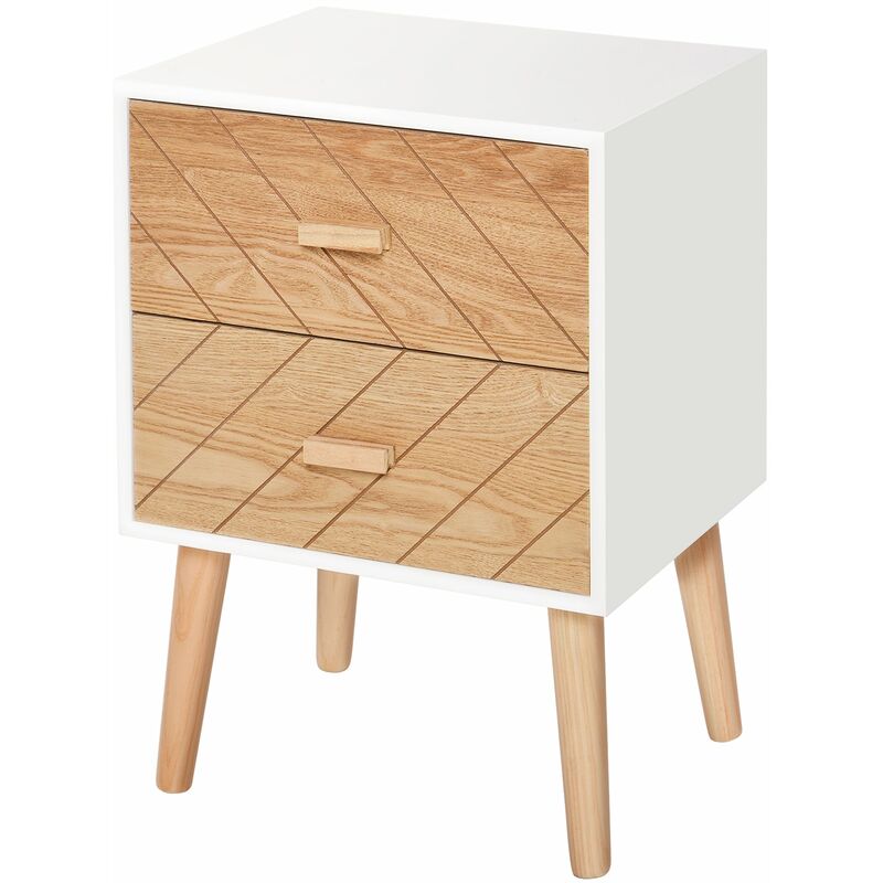 foto del prodotto comodino in legno 2 cassetti stile scandinavo bianco e legno 40x30x55,5 cm