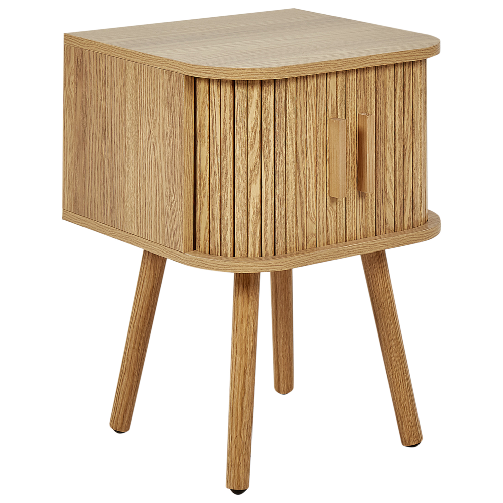 foto del prodotto comodino in legno chiaro gambe in legno massiccio mdf scorrevole armadio soggiorno