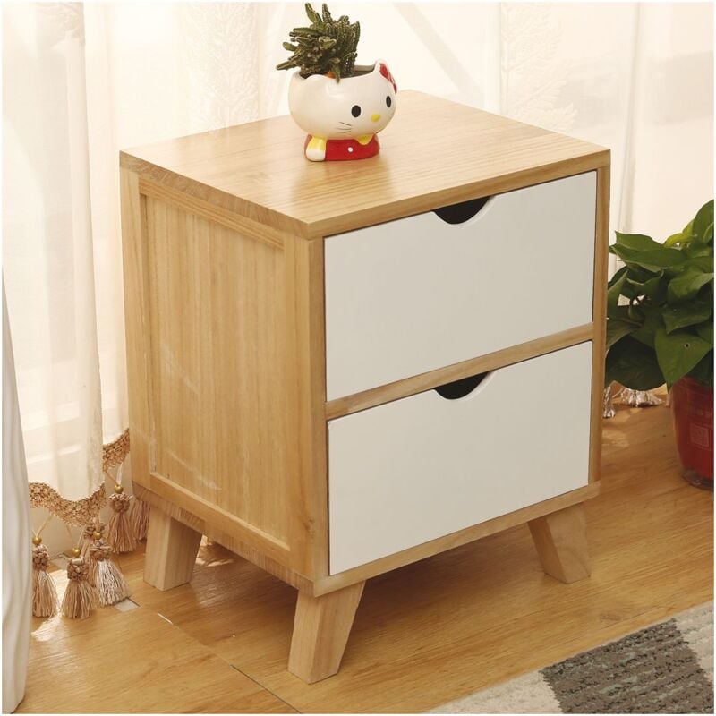 foto del prodotto comodino in legno con 2 cassetti cassettiera camera da letto