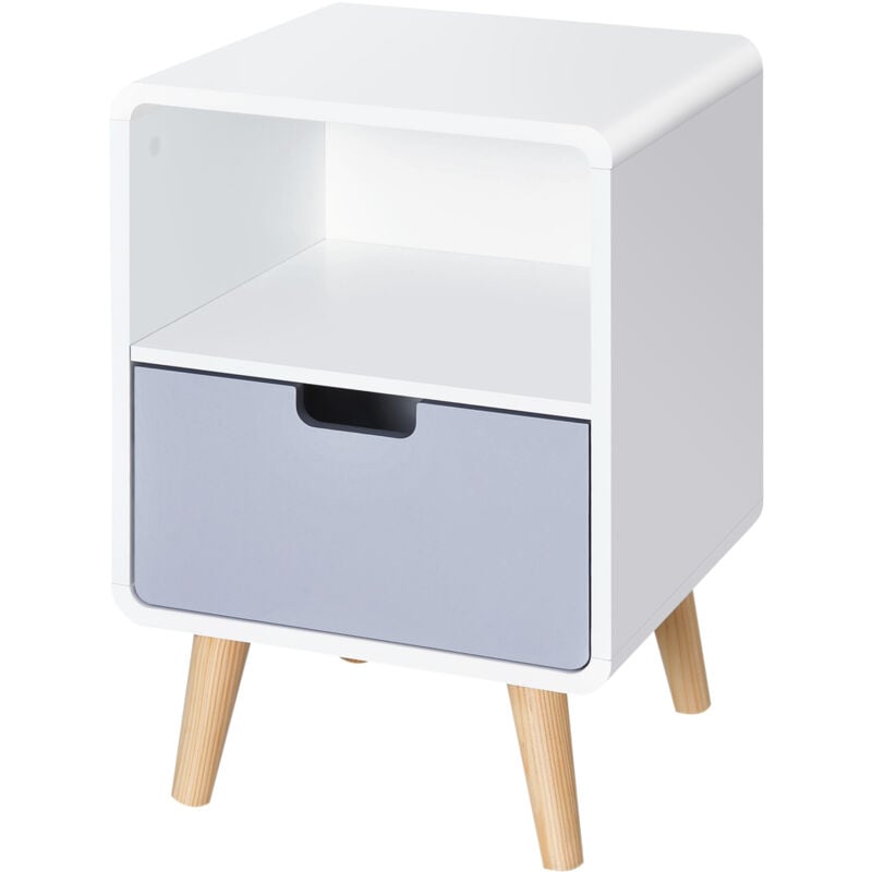 foto del prodotto comodino in legno di pino e mdf in stile scandinavo bianco e grigio homcom