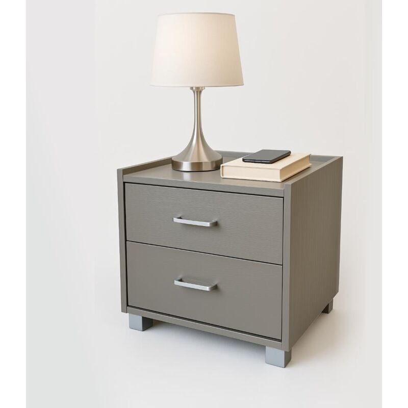 foto del prodotto comodino in legno melaminico con 2 cassetti colore tortora 43x40x43h cm 121t
