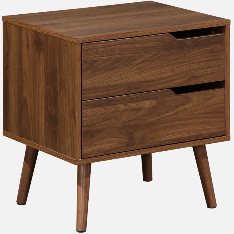 foto del prodotto comodino in legno tinto noce, 2 cassetti