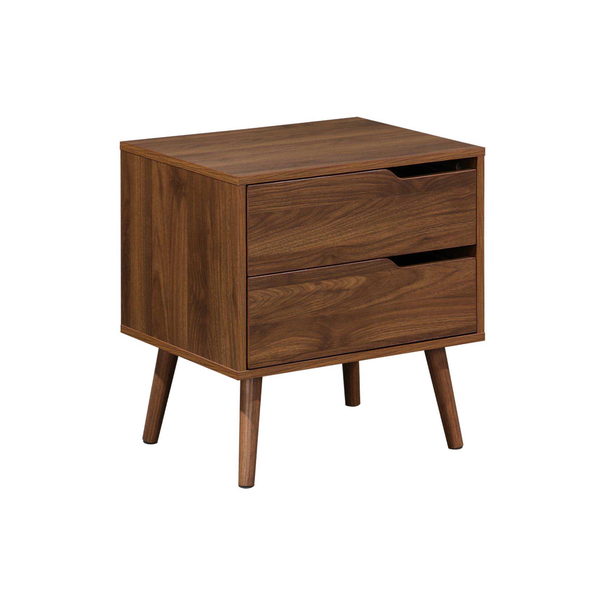 foto del prodotto comodino in legno tinto noce, 2 cassetti, marrone