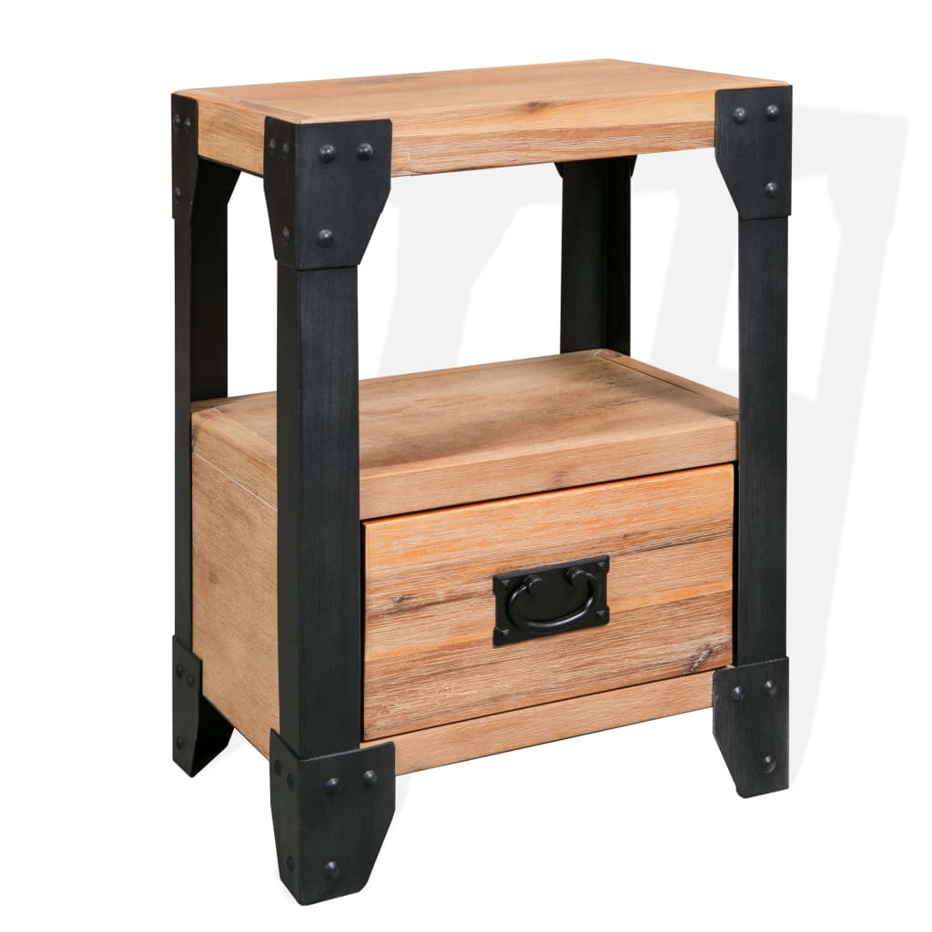 foto del prodotto comodino in massello di acacia e acciaio 40x30x54 cm cod mxl 30357