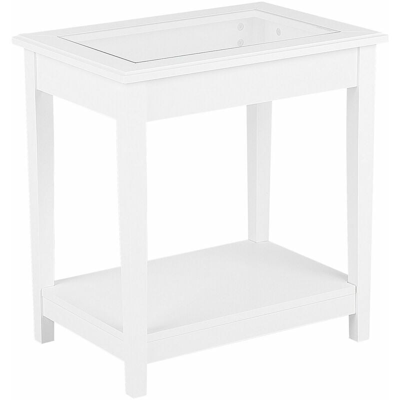 foto del prodotto comodino in mdf bianco con piano in vetro e un ripiano 60 x 57 x 40 cm attu