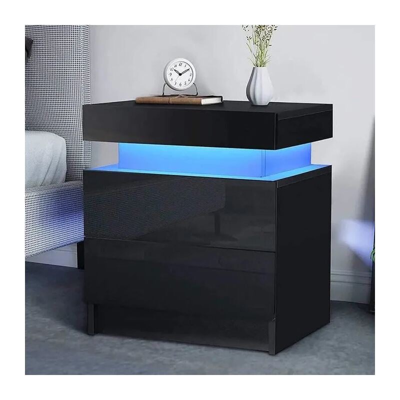 foto del prodotto comodino in mdf con 2 cassetti e 16 colori led, moderno mobiletto portaoggetti - 35 x 45 x 52 cm - nero