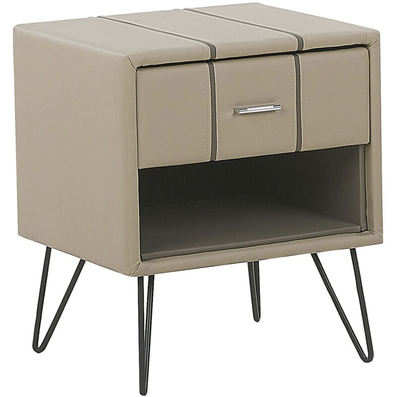 foto del prodotto comodino in similpelle beige con cassetto e scompartimento moderno glamour betin