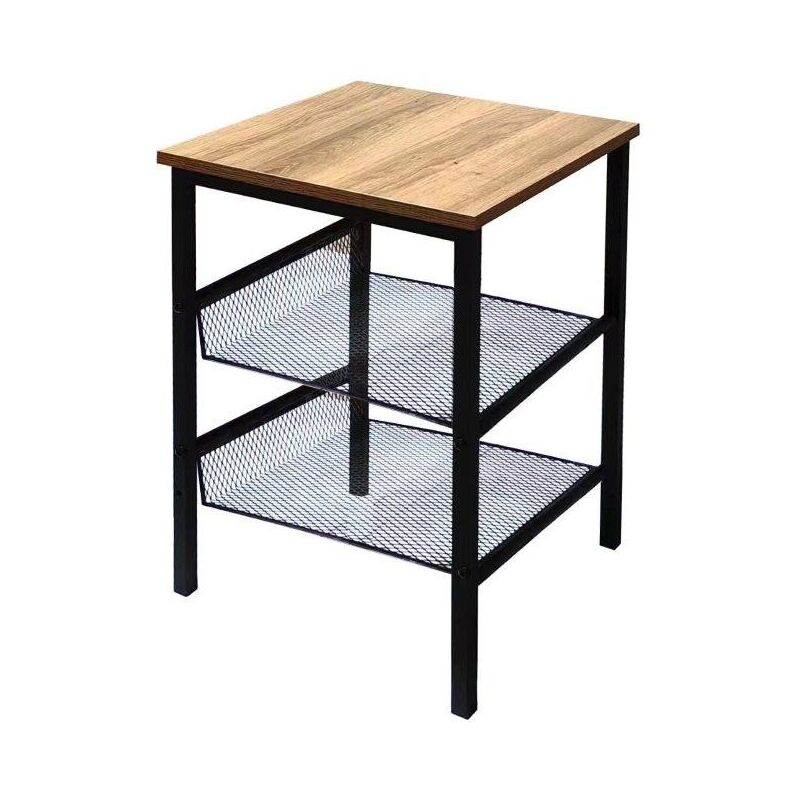 foto del prodotto comodino industrial 2 ripiani 40x40x55h quercia