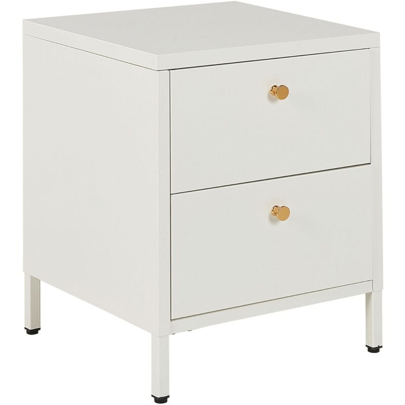 foto del prodotto comodino industriale moderno in acciaio 2 cassetti bianco e oro kylea