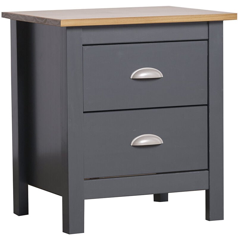 foto del prodotto comodino jade antracite con 2 cassetti, realizzato in pino massiccio