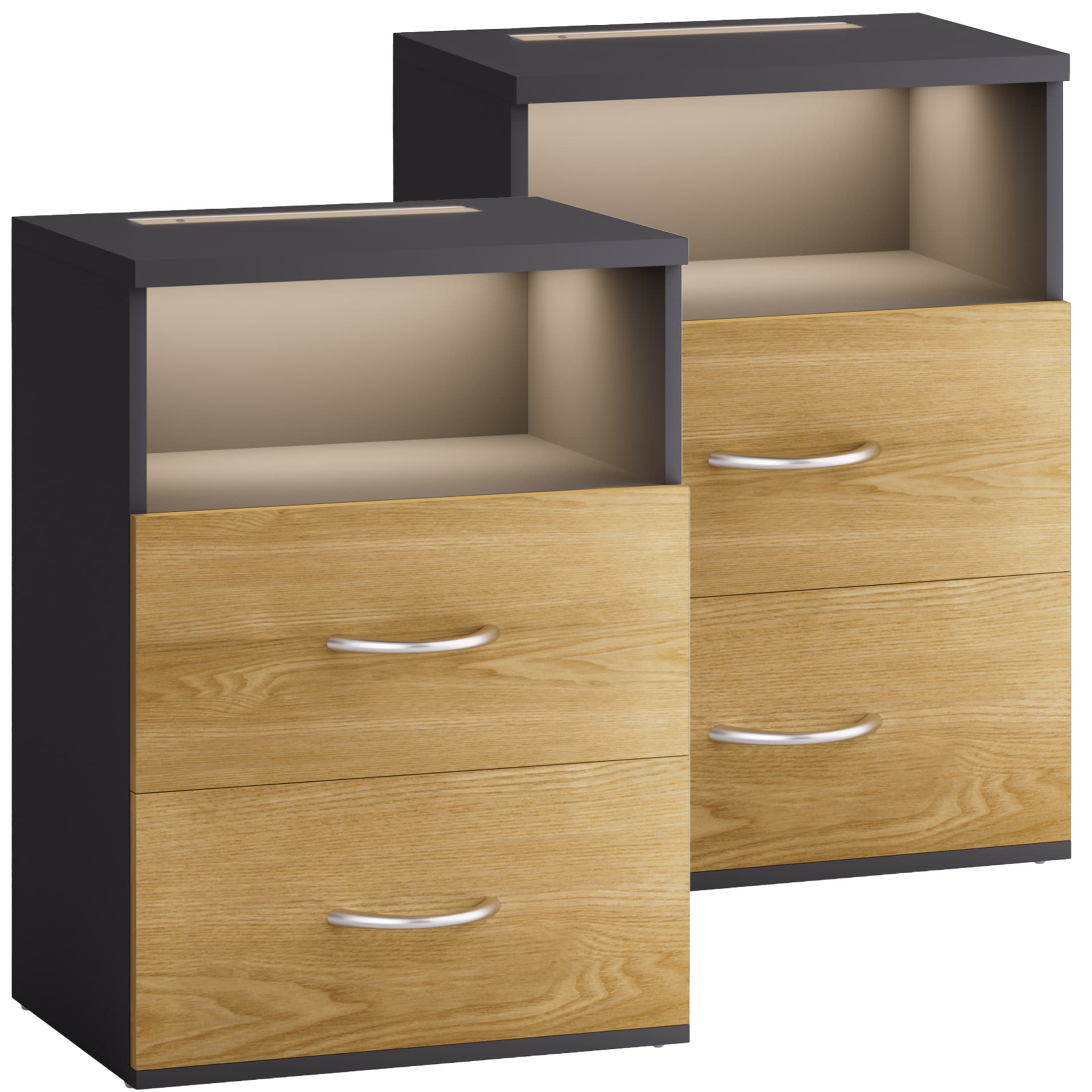 foto del prodotto comodino jamie set di 2 legno grigio 55x40x28cm