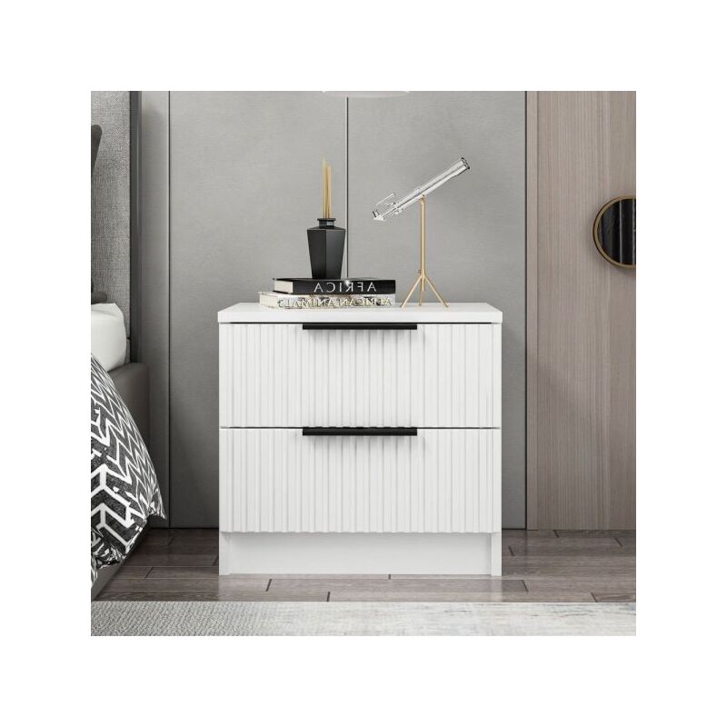 foto del prodotto comodino kale con 2 cassetti a filo effetto cannettato colore bianco