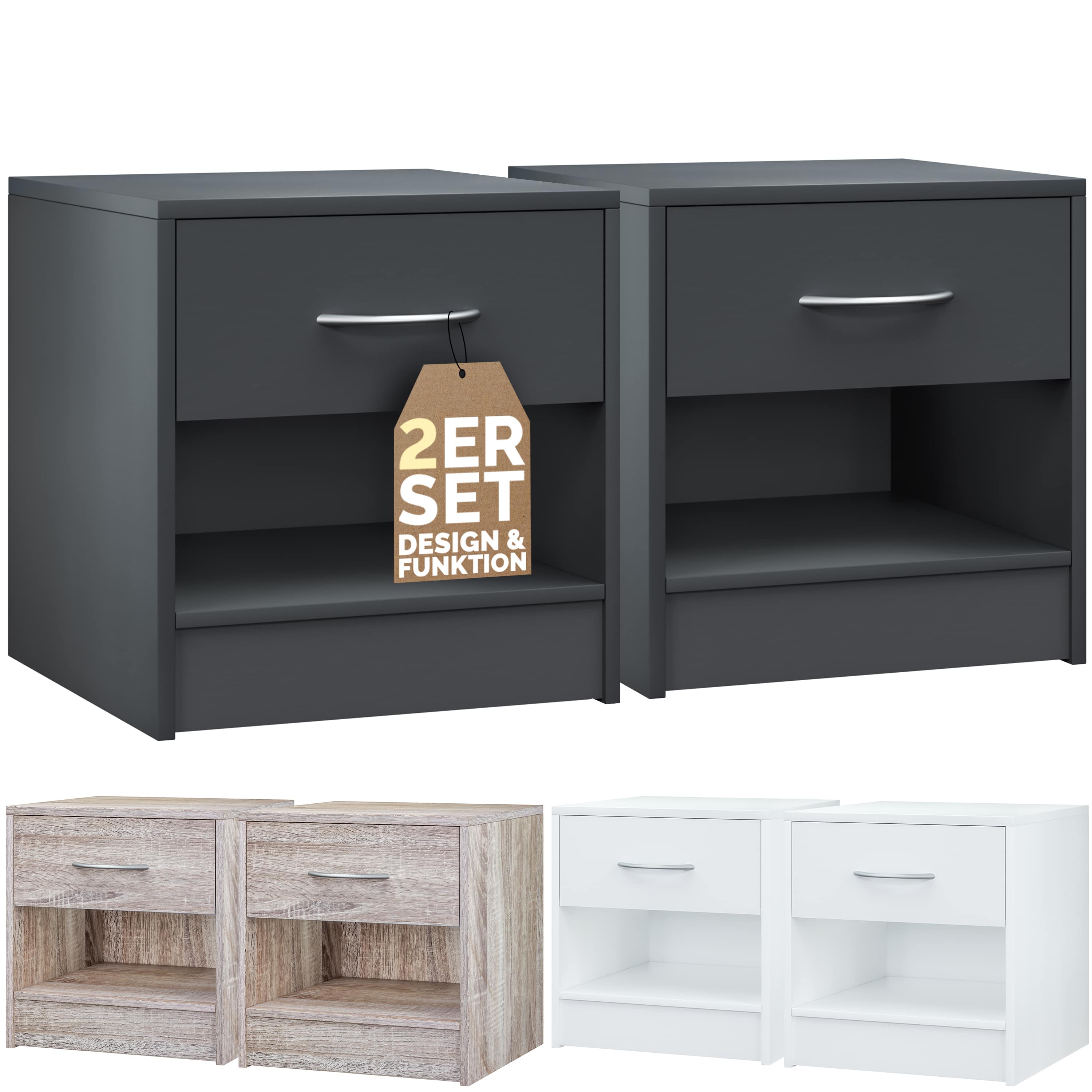foto del prodotto comodino kiel set di 2 antracite 41x39x28cm