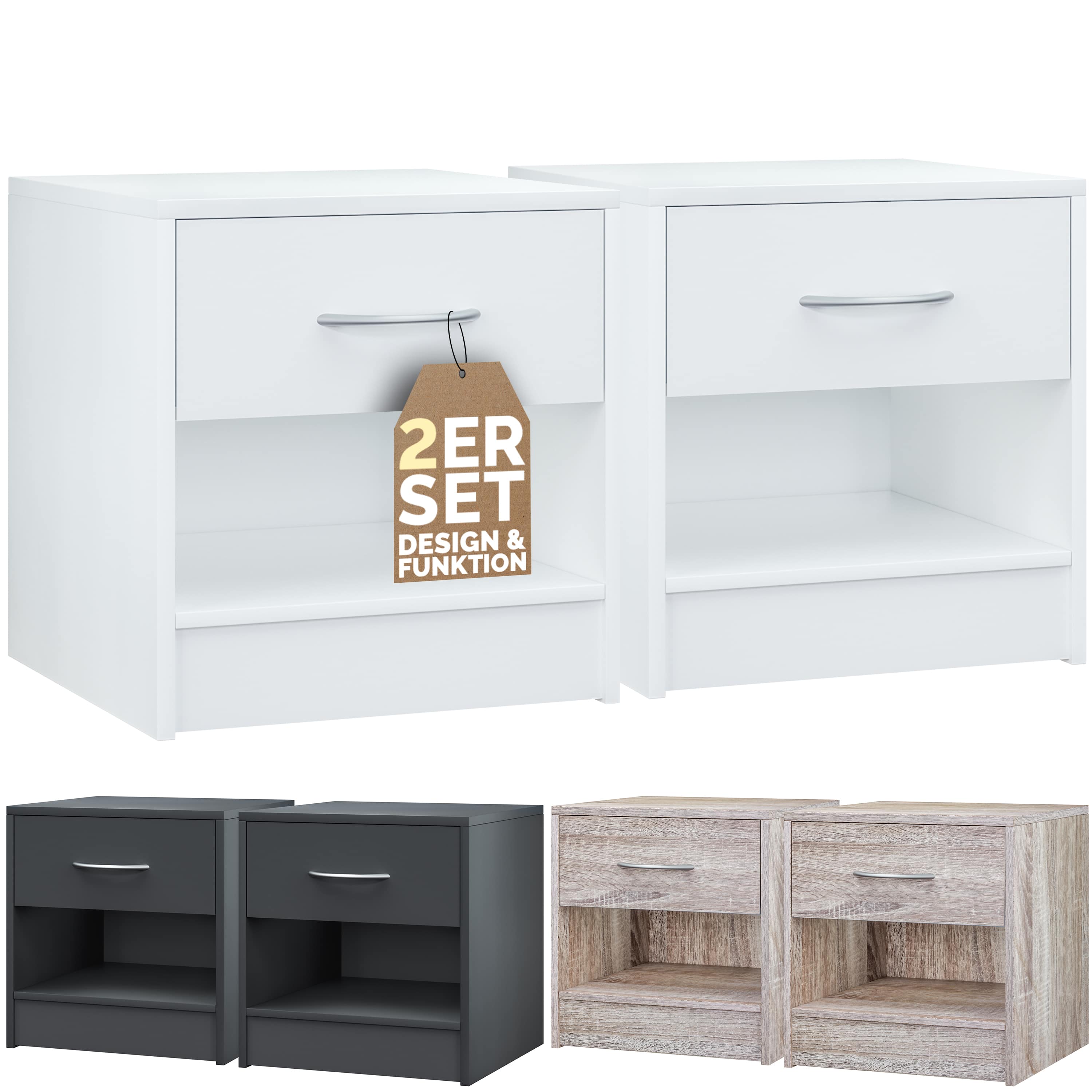 foto del prodotto comodino kiel set di 2 bianco 41x39x28cm