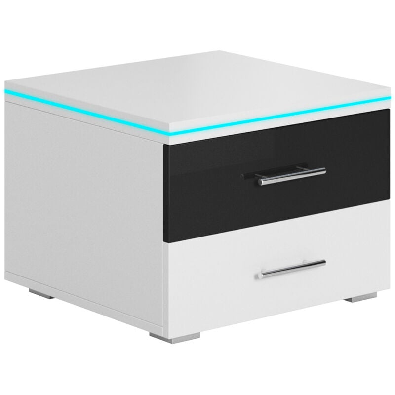 foto del prodotto comodino led 2 cassetti cassetiera tavolino camera da letto mobile design moderno 50x36,5x45cm modello paulina bianco finitura lucida