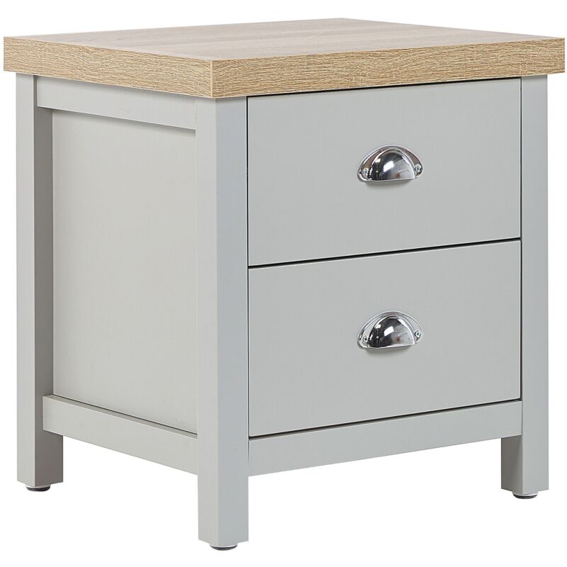 foto del prodotto comodino legno truciolato grigio chiaro legno chiaro e argento 2 cassetti clio