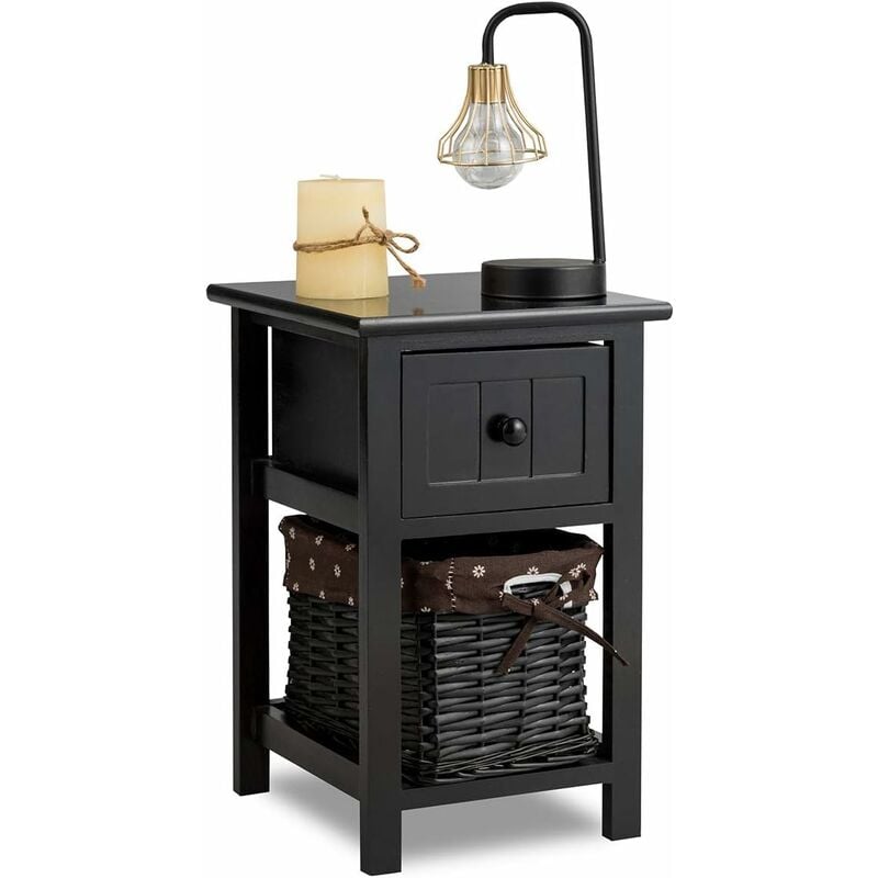 foto del prodotto comodino letto con cassetto e scompartimento, tavolino da salotto in legno, 45 x 31 x 28 cm nero 