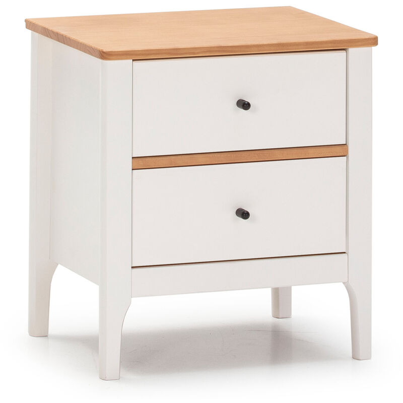 foto del prodotto comodino luca 2 cassetti bianco, legno massello, 46 cm larghezza 35 cm profondit 51 cm altezza 