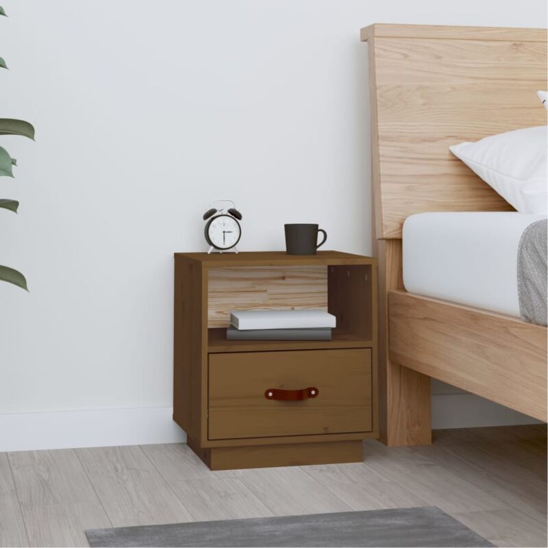 foto del prodotto comodino marrone ambrato 40x34x45 cm in legno massello di pino vidaxl