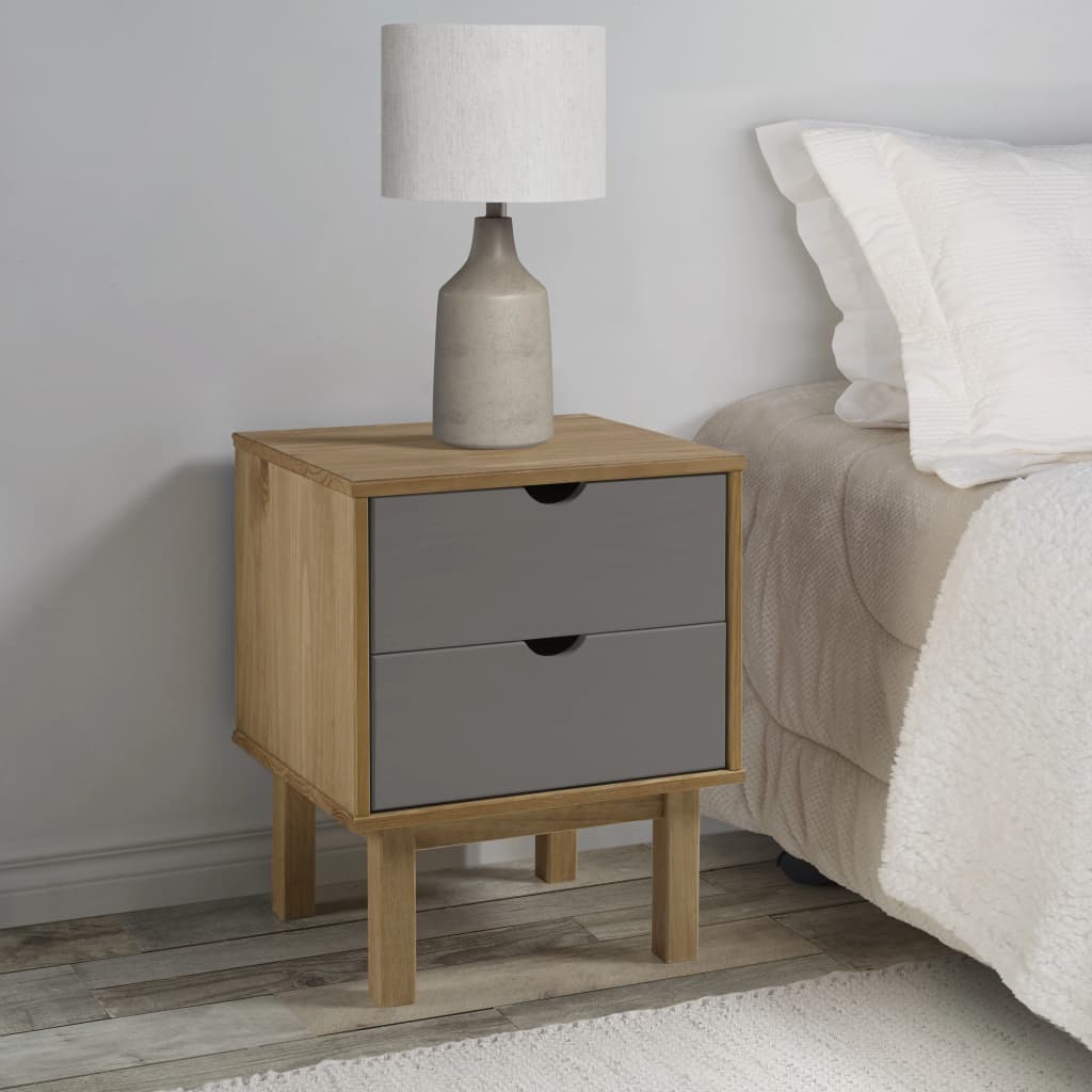 foto del prodotto comodino marrone e grigio 46x39,5x57 cm legno massello di pino cod mxl 30342