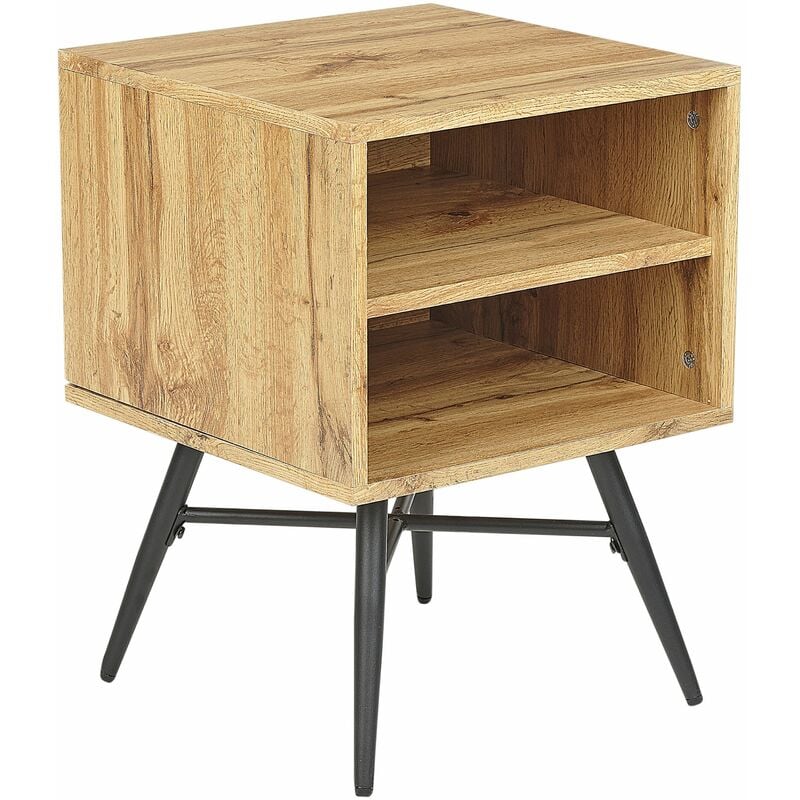 foto del prodotto comodino minimalista con due ripiani aperti, finitura in legno chiaro lubock.