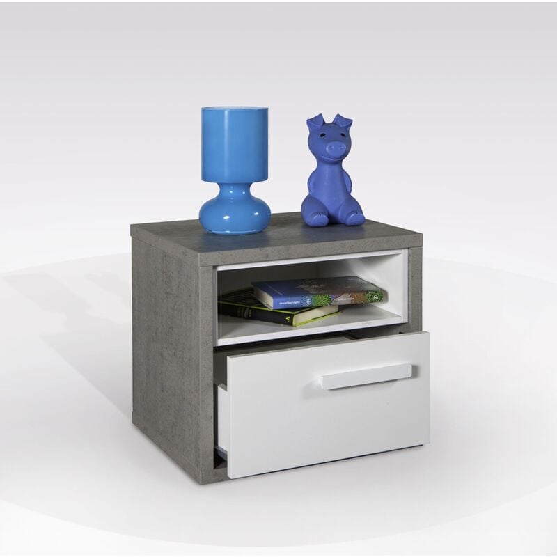 foto del prodotto comodino mipiace cm 45x40 h. 50 cemento e bianco