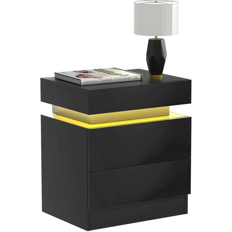 foto del prodotto comodino moderno a 2 cassetti con luci a led, comodino, per soggiorno, camera da letto, 45x35x52cm, nero haloyo