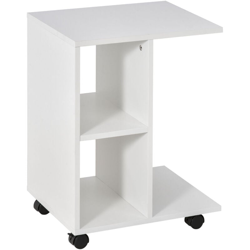 foto del prodotto comodino moderno a c per casa e ufficio con 2 ripiani aperti bianco homcom