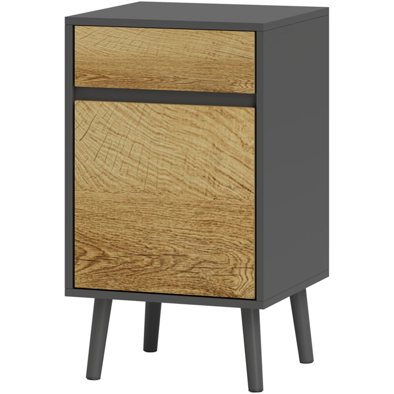 foto del prodotto comodino moderno con cassetto e armadietto senza maniglie grigio scuro homcom