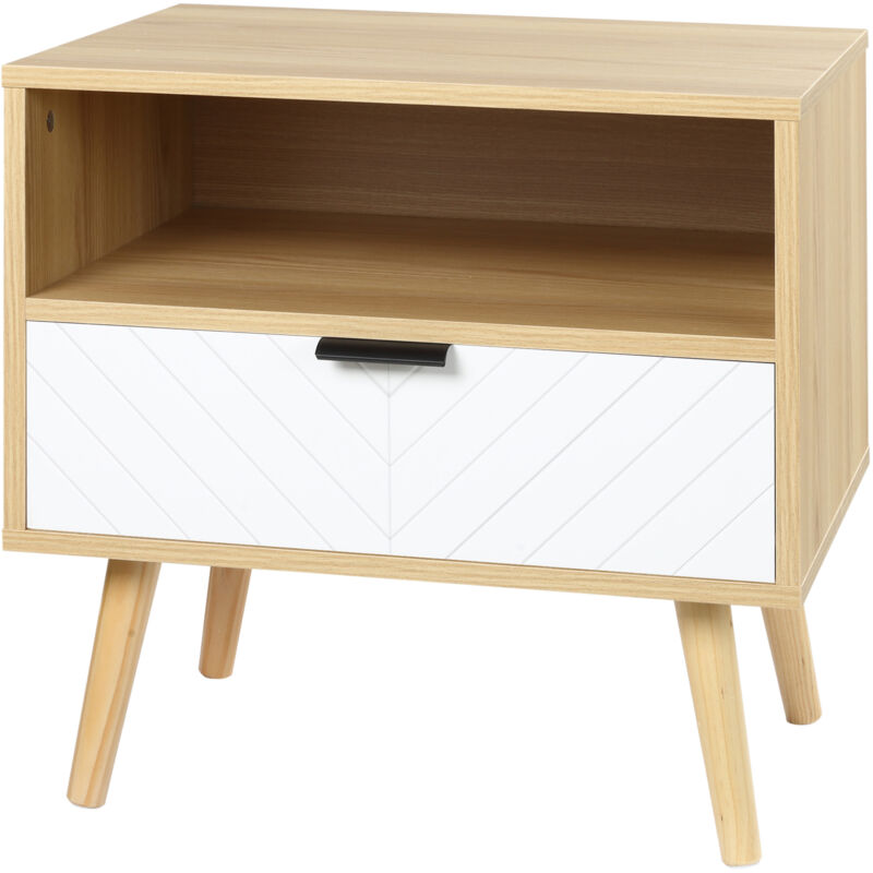 foto del prodotto comodino moderno con cassetto e ripiano aperto in legno 50x39.5x49.5 cm homcom