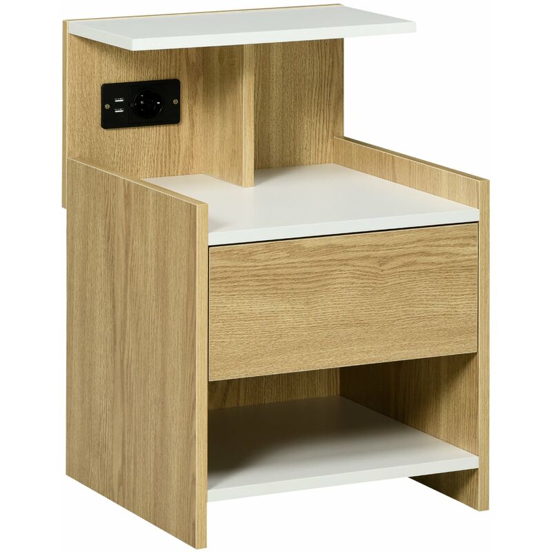 foto del prodotto comodino moderno1 cassetto 40x40x60 cm con 2 prese usb color legno