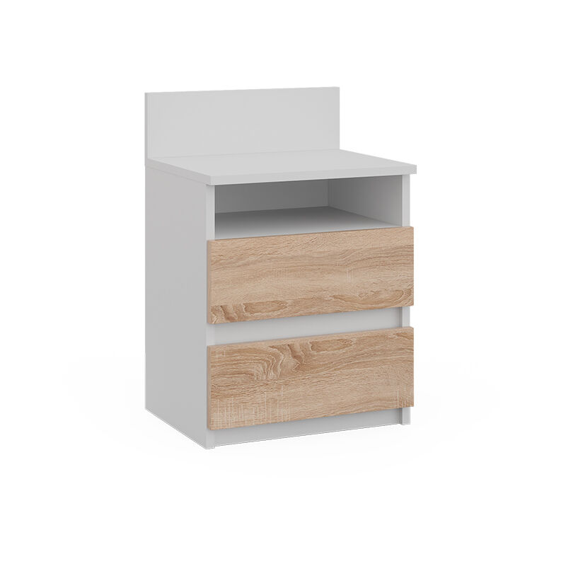 foto del prodotto comodino monty, bianco sonoma, 32.3 x 59.1 cm con 2 cassetti vicco