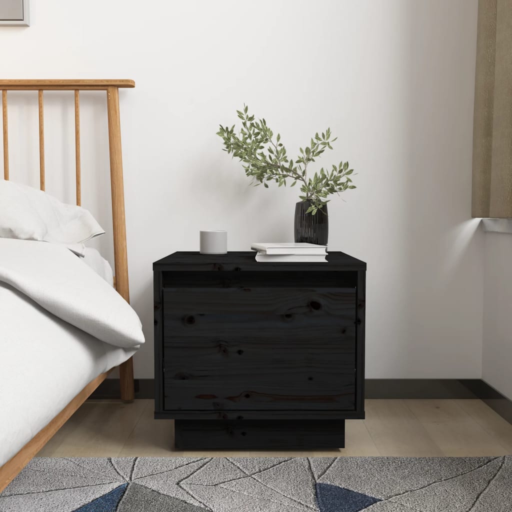 foto del prodotto comodino nero 35x34x32 cm in legno massello di pino cod mxl 30298