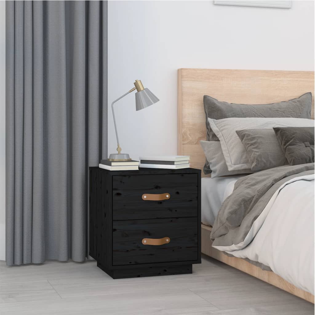 foto del prodotto comodino nero 40x34x45 cm in legno massello di pino cod mxl 31325